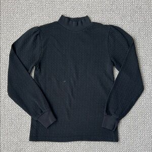 J.Crew Women Black Pointelle Mock Neck Puff Sleeve Top